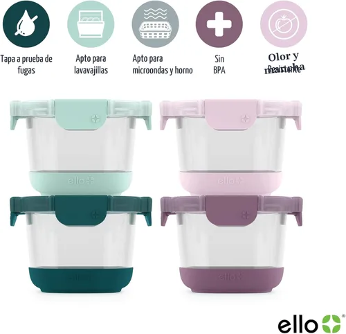 Miniatura 3 de Ello Duraglass Refresh - Juego de 4 recipientes de vidrio reutilizables de 2 tazas con tapas a prueba de fugas y mangas protectoras de silicona