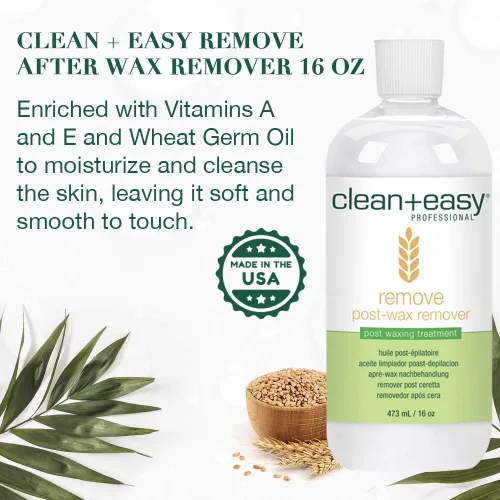 Miniatura 3 de Clean + Easy Remove: removedor de cera para la piel con aceite de germen de trigo, limpiador post encerado, 16 onzas