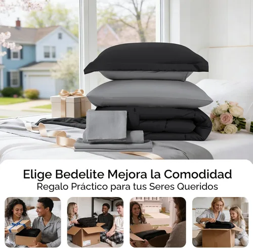 Miniatura 7 de BEDELITE Juego de edredón tamaño King de 7 piezas en una bolsa, juego de cama reversible de microfibra suave negro con edredones, sábanas, fundas