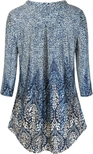 Miniatura 2 de BAISHENGGT Blusa para mujer, con manga de 34, estampado floral, cuello en V, top tipo túnica