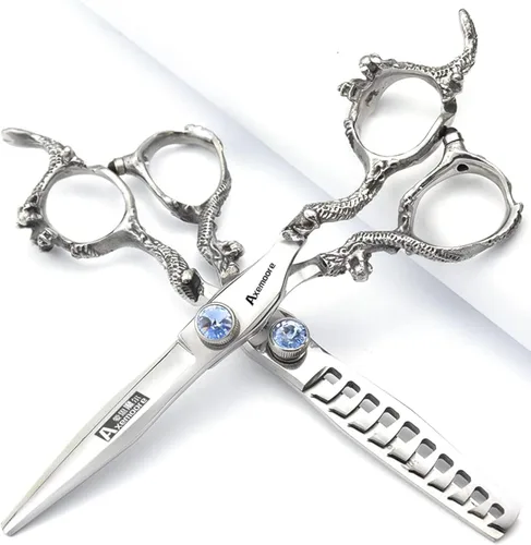 Miniatura 10 de Tijeras de 6/7/7.5/8/9 pulgadas de plata profesional peluquero corte de pelo y corte diluido afilado acero 440C (cizalla plana de 6 pulgadas)