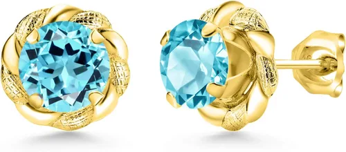 Miniatura 146 de Gem Stone King Aretes de plata de ley 925 de 0.236 in con piedra natal redonda para mujer