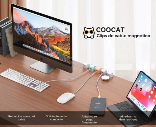 Miniatura 2 de Clips Magnéticos para Cables, Gestión de Soporte de Cable Ajustable, Organizador Mantenedor de Alambre Adhesivo para Hogar Oficina Escritorio