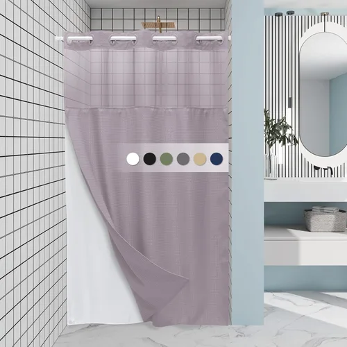 Miniatura 22 de EUTXL Cortina de ducha beige sin gancho con forro a presión, cortinas de ducha de tejido gofre de 230 GSM para baño, 54 pulgadas de ancho x 80