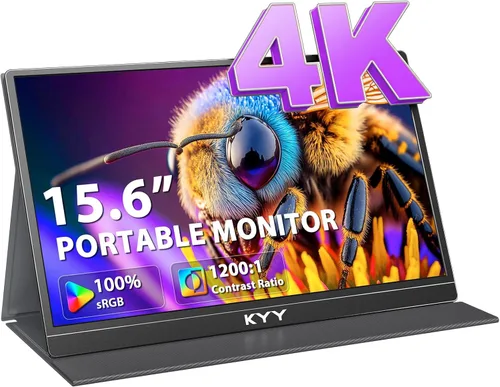 KYY Monitor portátil 4K para laptop, extensor de pantalla de computadora de 15.6 pulgadas, UHD 3840 x 2160, 100% sRGB, 400 nits, monitor de viaje