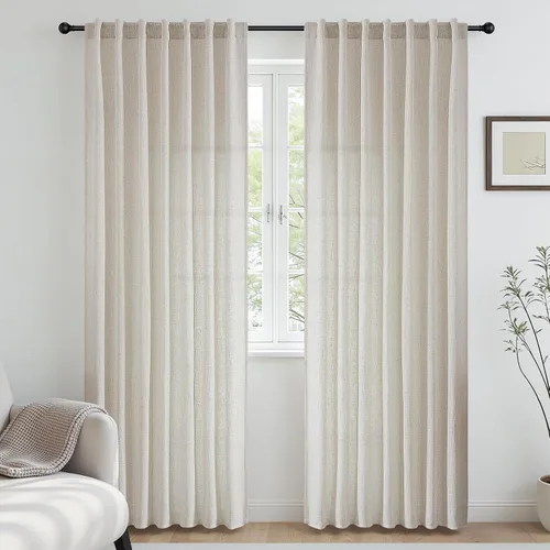 Miniatura 12 de CUCRAF Cortinas de lino beige natural que no se transparentan, cortinas de privacidad semitransparentes de 72 pulgadas, cortina de filtrado de luz
