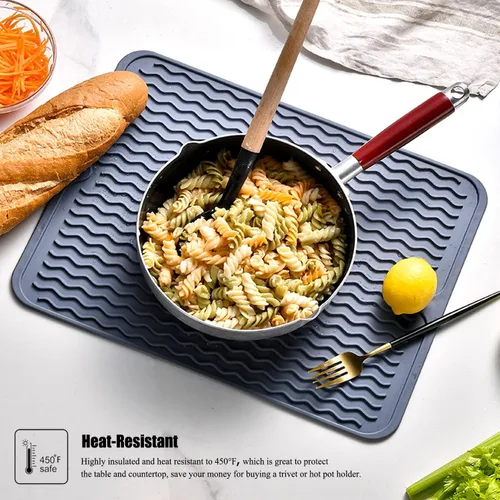 Miniatura 6 de Tapete de silicona para secar platos, antideslizante, fácil de limpiar, tapete escurridor de platos grande resistente al calor para encimera