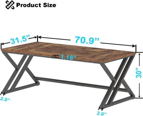 Miniatura 2 de LVB - Escritorio para computadora de 70.8" de madera industrial extralargo para oficina en casa, escritorio grande rústico moderno de metal