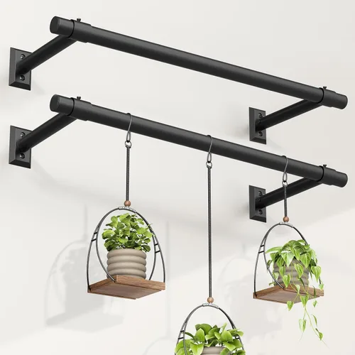 Miniatura 11 de Macetas colgantes para plantas de interior, colgador de plantas resistente de 32 pulgadas para interiores, barra de metal de 1 pulgada de diámetro