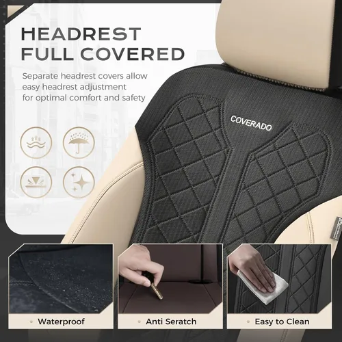 Miniatura 6 de Coverado Fundas de asiento delantero, fundas de asiento beige, 2 asientos, protectores de cuero para automóvil, paquete de 2, fundas de asiento