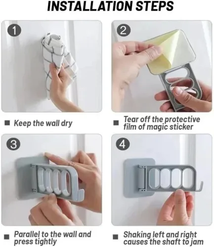 Miniatura 7 de Percha plegable sin perforaciones, pequeña percha plegable para ropa, ganchos de almacenamiento para paredes, 4 agujeros montado en la pared, Beige
