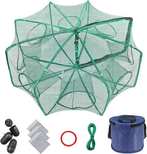 Trampa Minnow de 27 x 10 pulgadas con red de pesca plegable y cubo de pescado plegable, trampa para cangrejos, cangrejos y camarones para pesca en
