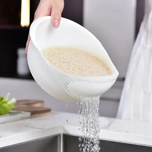 Miniatura 3 de Colador de plástico para arroz, colador de cocina, con asas, colador de arroz, colador, colador, utensilios de cocina (azul)