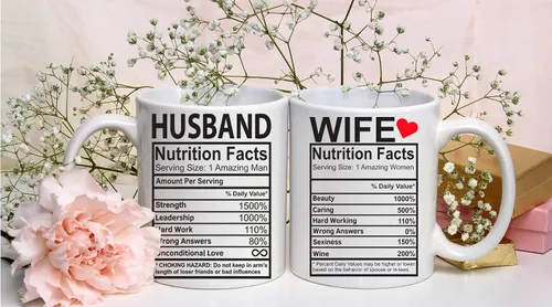 Miniatura 3 de CBTwear Datos nutricionales del marido y la esposa – Taza de café de cerámica de 11 oz para parejas, divertidas tazas de aniversario para marido