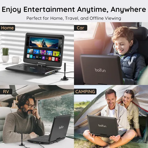 Miniatura 8 de Boifun Combo de reproductor de TV/DVD portátil de 17.5" con pantalla giratoria HD grande de 15.6", sintonizador ATSC de TV digital, batería