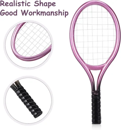 Miniatura 4 de Kisangel 2 juegos de mini raquetas de tenis y bolas, kit deportivo de casa de muñecas en miniatura a escala 1:12, decoraciones realistas