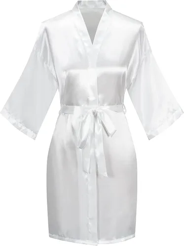 Miniatura 61 de Bata de boda para mujer, para novia, dama de honor, corta, de satén, kimono, batas de seda para prepararse, fiesta nupcial