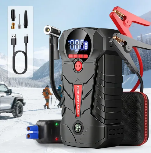 Miniatura 8 de Arrancador con compresor de aire, refuerzo de batería de coche portátil de 4000A, caja de arranque de batería de coche 4 en 1 (8.5L Gas/6L Diesel)