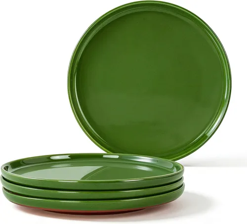 Miniatura 15 de GZG Juego de 4 platos llanos de cerámica, platos de cerámica moteada de 10.25 pulgadas con base en tono arcilla, platos de cerámica grandes