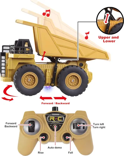 Miniatura 3 de JOYIN Juego de 2 vehículos de construcción a control remoto, excavadora RC accionada por fricción y camión volquete RC con luces y sonidos