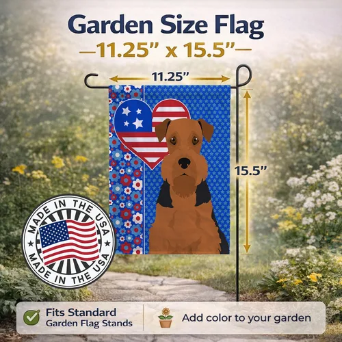 Miniatura 3 de Caroline's Treasures WDK5119GF - Bandera de jardín americana de Airedale Terrier de Estados Unidos, color negro y tostado, bandera decorativa