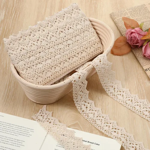 Miniatura 4 de Cinta de encaje beige vintage con ribete de encaje de ganchillo de 10 yardas, cinta de coser para manualidades, paquete de regalo, envoltura