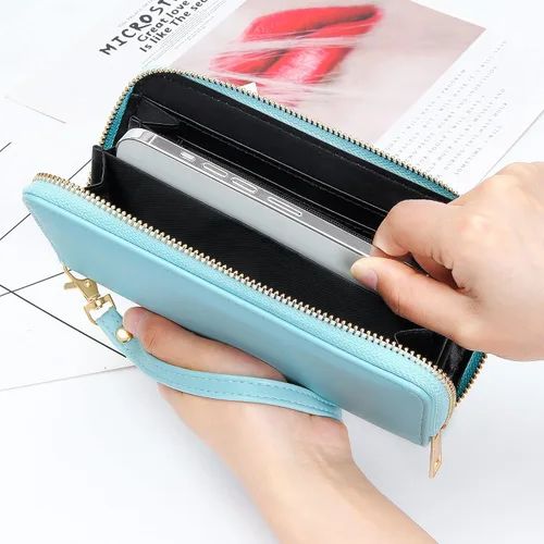 Miniatura 22 de Badiya Billetera para mujer con bloqueo RFlD de cuero con cremallera alrededor de carteras de gran capacidad
