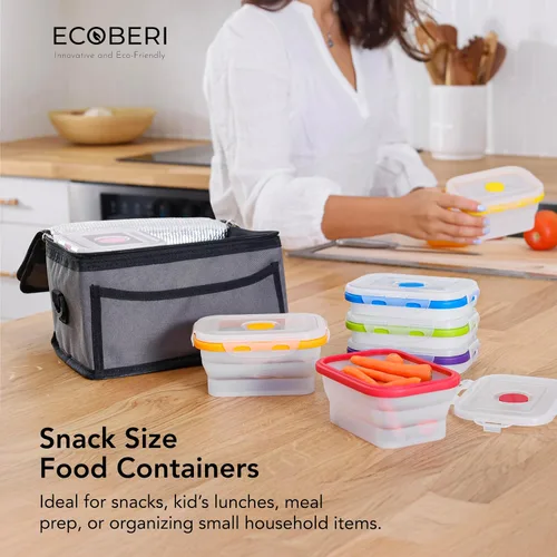 Miniatura 5 de ECOBERI Recipientes plegables para almacenamiento de alimentos, juego pequeño de silicona de 4 piezas de 12 onzas, almacenamiento de alimentos sin