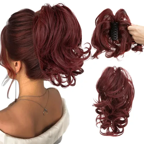 Miniatura 10 de CJL HAIR - Extensiones de cabello con pinza de garra para cola de caballo corta, trenza desordenada, sintéticas, maleables, para mujeres, cabello