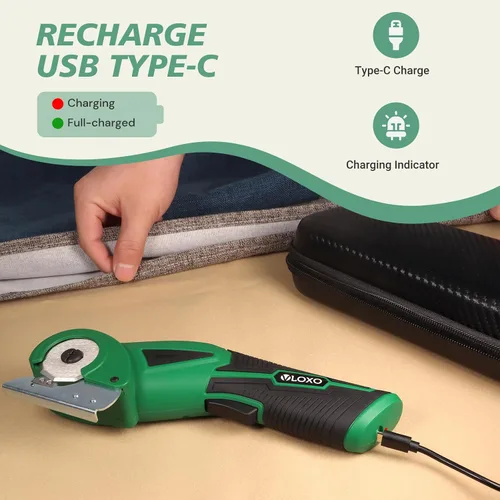 Miniatura 8 de VLOXO Tijeras eléctricas inalámbricas, cortador de cartón recargable de 4 V con bloqueo de seguridad y luz LED, potente cortador de tela