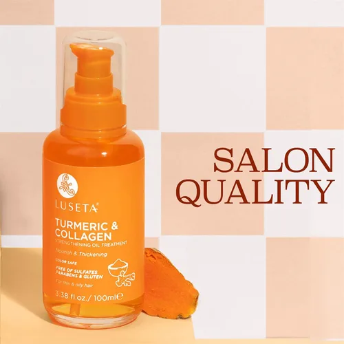 Miniatura 4 de Luseta - Suero capilar de cúrcuma y colágeno para cabello dañado y adelgazante, tratamiento de aceite fortalecedor que evita la rotura para mujeres