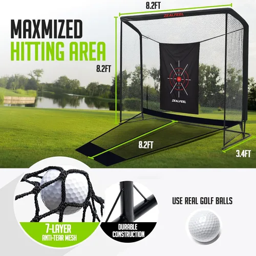 Miniatura 3 de Zealfeel Golf Net, Golf Simulator Enclosure Net with Side Barriers & Auto-Ball Return, Low-Noise Silk Target, Carry Bag, 2 Sand Bags, 4 Stakes