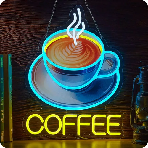 Letrero de neón de café para negocios, alimentado por USB, regulable, para estación de bar y cafetería (16.5 x 12.6 pulgadas)