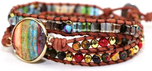 Miniatura 2 de ZOSOJONA Pulsera envolvente para mujer, estilo bohemio, con cuentas de piedra de cristal de jaspe natural