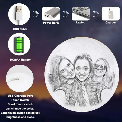 Miniatura 3 de Lámpara de luna personalizada con foto grabada, 16 colores, lámpara nocturna de carga USB para niños, cumpleaños, Acción de Gracias, Navidad