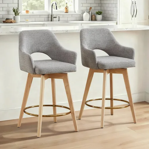 Miniatura 18 de Zesthouse Juego de 2 taburetes giratorios para mostrador, taburetes de bar de altura de mostrador de madera con respaldo y brazo, taburetes de bar