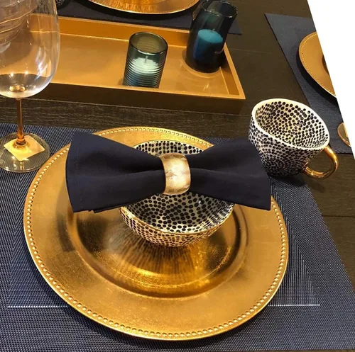 Miniatura 2 de Servilleteros redondos para mesa de comedor, fiestas, bodas, reuniones familiares, banquetes de Navidad, cenas, decoraciones (12 juegos dorados)
