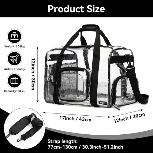 Miniatura 2 de Bolsa de gimnasio transparente grande y resistente con compartimento para zapatos, bolsa deportiva transparente aprobada para estadios con correa