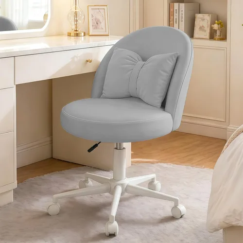 Miniatura 8 de Silla de escritorio de terciopelo con almohada, silla de oficina sin brazos de altura ajustable, sillas de maquillaje de tapicería suave, silla