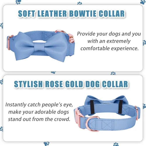 Miniatura 7 de Collar de cuero suave para perro, ajustable, lindo collar de pajarita [fácil de limpiar] con elegante hebilla de metal resistente de oro rosa