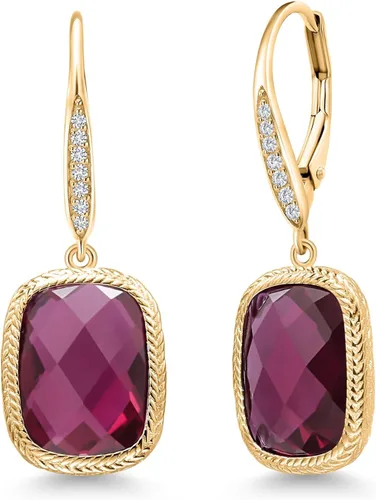 Miniatura 53 de Gem Stone King Aretes colgantes de plata de ley 925 con piedra natal y diamantes blancos cultivados en laboratorio de 4.60 quilates para mujer