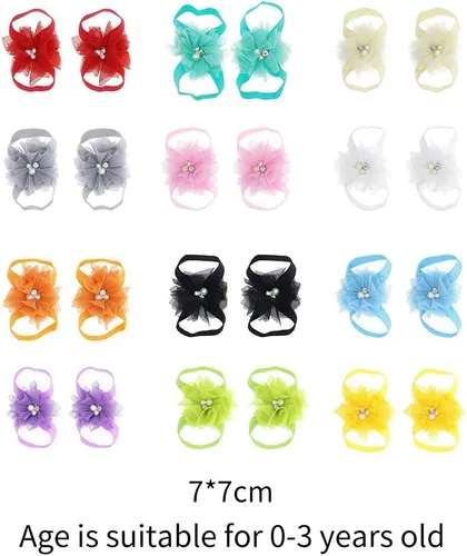 Miniatura 6 de Eforcase 12 pares de sandalias descalzas para bebé y niña, sandalias descalzas de flores para bebés recién nacidos, niñas pequeñas