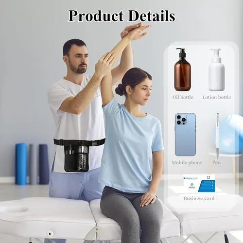 Miniatura 7 de Cinturón de funda de aceite de masaje, bolsa ajustable para 2 botellas, herramienta profesional para terapeuta de masaje, solo bolsa, no incluye
