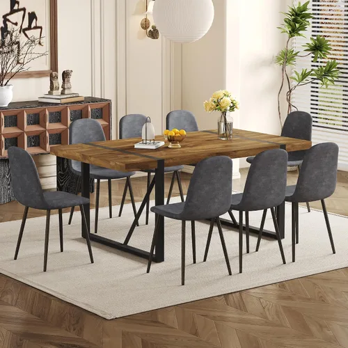 Miniatura 13 de Juego de mesa de comedor UELKS para 4, juego de mesa de cena para 4, mesa de cocina de 55'' y sillas de gamuza con tela de napa, juego de 4, juego