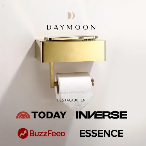 Miniatura 4 de Day Moon™ - Soporte de papel higiénico dorado cepillado con estante, soporte para toallitas para baño, dispensador de toallitas desechables, soporte