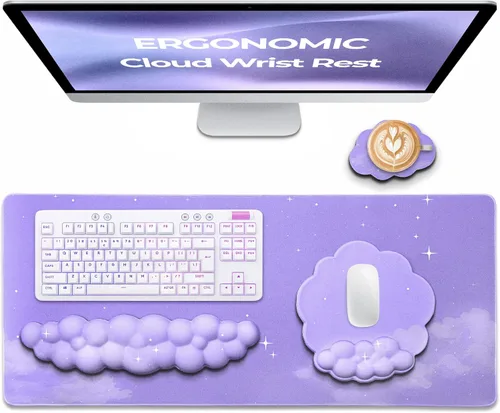 Miniatura 2 de Juego de reposamuñecas Cloud de alta calidad para teclado y mouse pad – Accesorios de escritorio ergonómicos de espuma viscoelástica con soporte