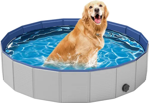 Miniatura 11 de Piscina para perros grandes, plegable de plástico para perros, antideslizante (47.2 x 12 pulgadas)
