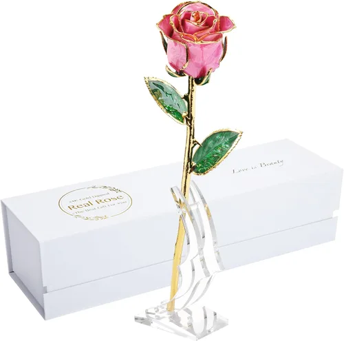 Miniatura 8 de Rosa de regalo para el día de San Valentín, rosa real bañada en oro es atractiva y forma natural, el mejor regalo para aniversario, boda, día de San