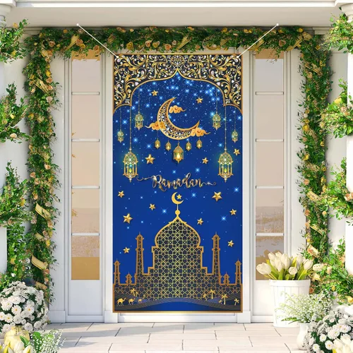 Miniatura 3 de Eid Ramadan Mubarak - Cubierta de puerta de Ramadán, decoración de Ramadán, mezquita de luna y estrella, decoración islámica, pancarta de puerta