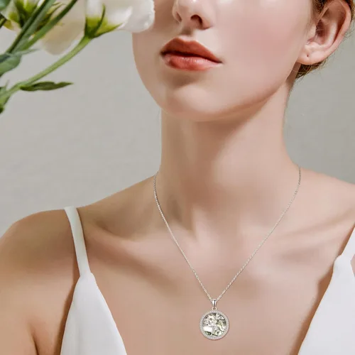 Miniatura 4 de TANGPOET Sterling Silver Lotus Flower Frog Dragonfly Necklaces Natural Green Moss Agate Pendant Jewelry Gifts for Women Teen Girls with 18"+2" Chain
